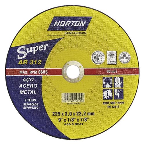 Disco Corte 09x1/8x7/8 Para Metais Super Ar312 Norton
