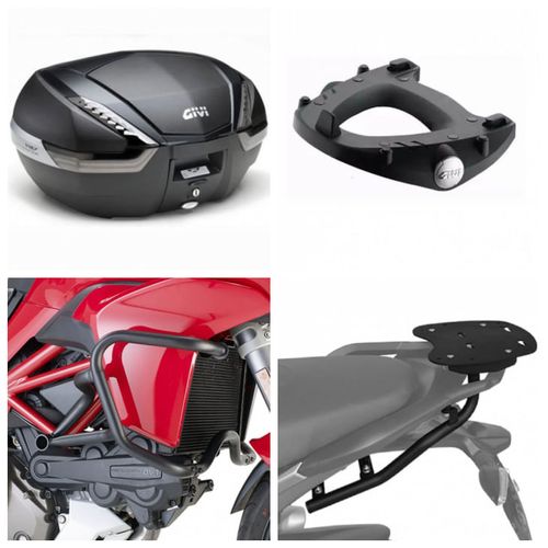 Combo Bau Givi V-47 + Suporte Scam + Base Givi M5 + Protetor Motor Ducati Multistrada 2016... (todas)