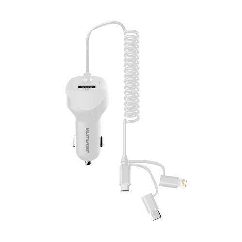 Carregador Auto Com Cabo Espiral 3 Em 1 - CB128