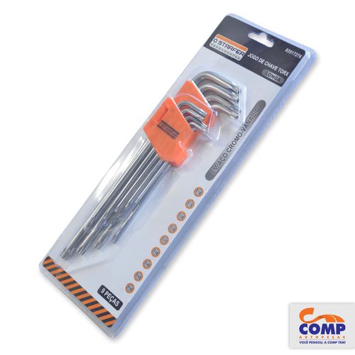 Jogo de Chave Torx Longa Aço Cromo-Vanádio Suporte Plástico T10 T15 T20 T25 T27 T30 T40 T45 T50 Qualidade Resistencia 03517276