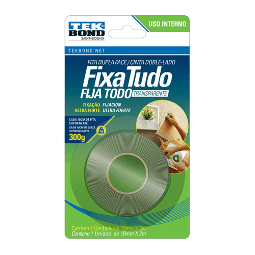 Fita Dupla-Face Transparente - 12mm X  2mt - Tek Bond - Unidade